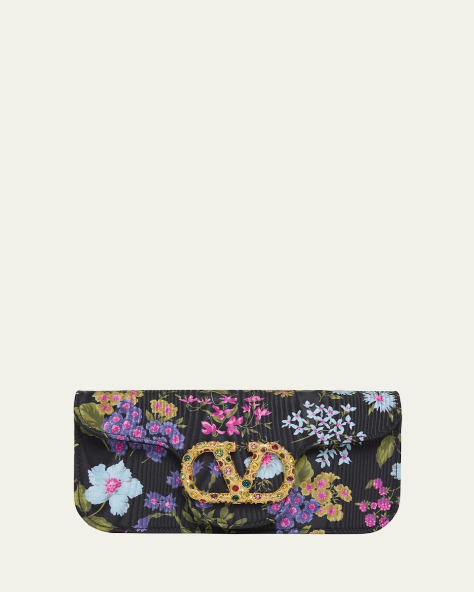 Loco VLOGO Moire Floral Satin Clutch Bag